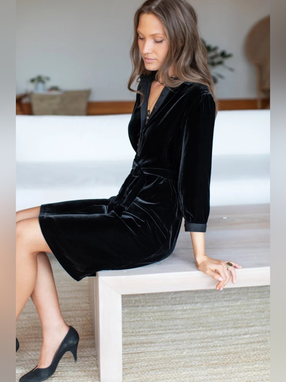 Emerson Fry Velvet Shirtdress in Black Size 6